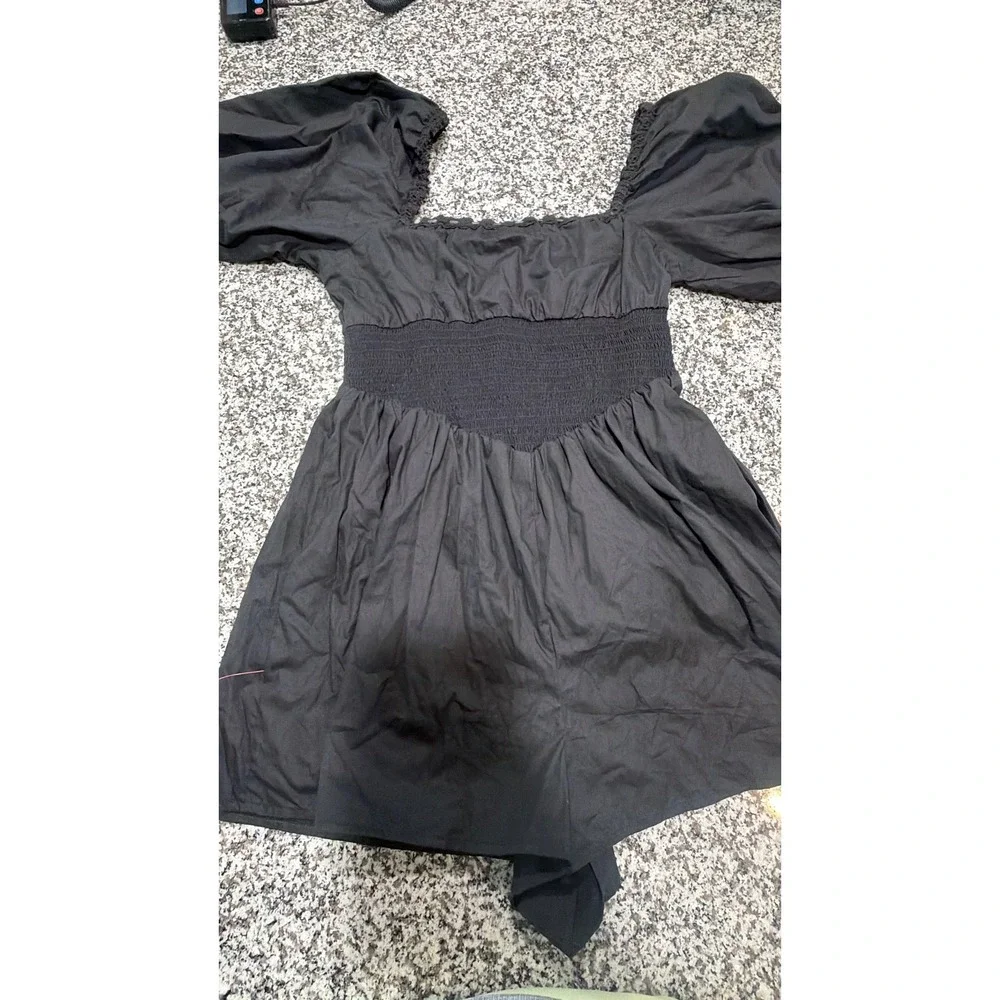 ASOS DESIGN Romper Women Size 8 Black Smocked Waist Puff Sleeve Fairy Whimsigoth